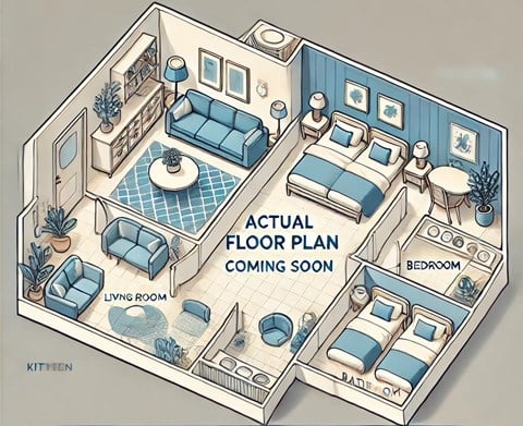 Floor plan for 2 beds, 1 bath, 582 sqft
